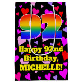 92誕生日：愛するハートパターン、虹# 92 ミディアムペーパーバッグ (裏面)