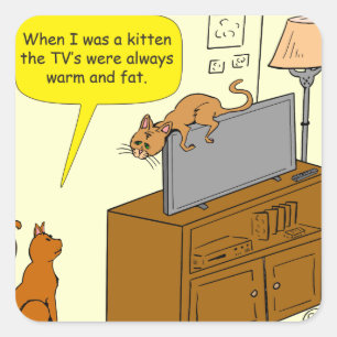 929細いテレビと猫マンガ スクエアシール