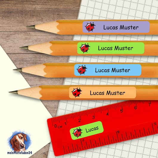 92 DIY Stifteaufkleber blau grün - Marienkäfer 長方形シール