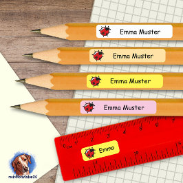 92 DIY Stifteaufkleber gelb rosa - Marienkäfer 長方形シール