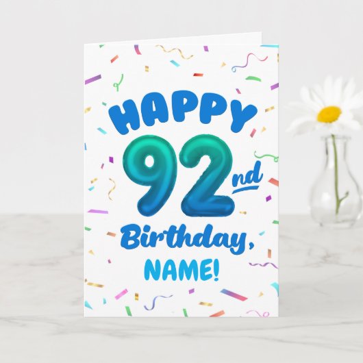 92nd Balloon Number Custom Name Birthday Card カード (小さな植物)