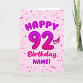 92nd Balloon Number Custom Name Birthday Card カード (正面)