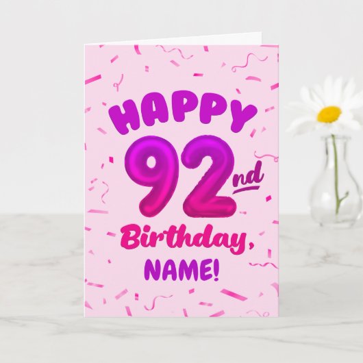 92nd Balloon Number Custom Name Birthday Card カード (小さな植物)