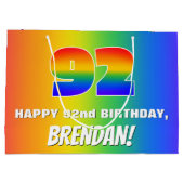 92nd Birthday: Colorful, Fun Rainbow Pattern # 92 ラージペーパーバッグ (裏面)