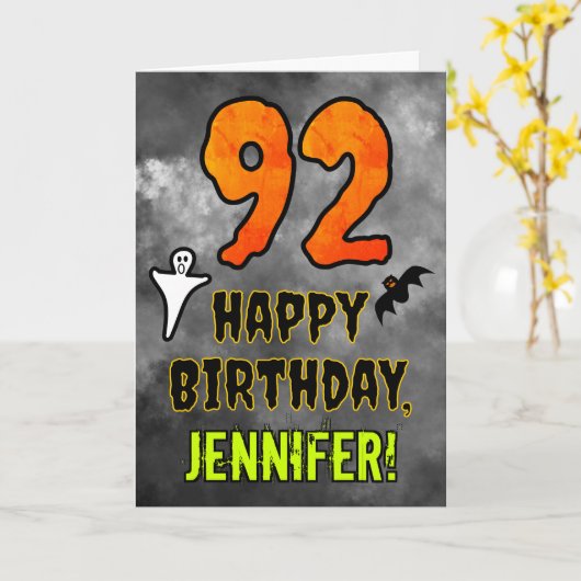 92nd Birthday: Eerie Halloween Theme + Custom Name カード (黄色い花)