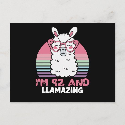 92nd Birthday Llamazing Llama 92 Year Old Birthday ポストカード (正面)