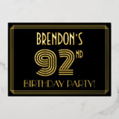 92nd Birthday Party —アールデコスタイル「92」 +名前 箔招待状 (正面)