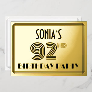 92nd Birthday Party —アールデコスタイル「92」 & Name 箔招待状
