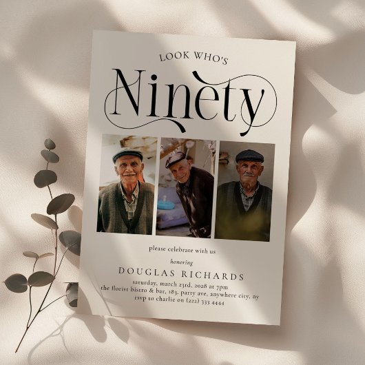 93写真エレガントコラージュ90誕生日 招待状