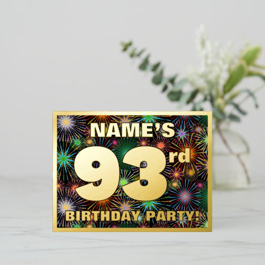 93回目の誕生日パはっきりしたーティカラフル:, Fireworks Look 箔招待状ポストカード (立ち正面)