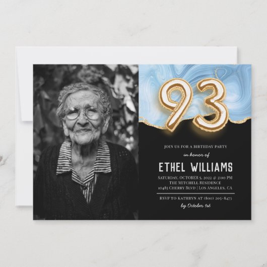 93歳の誕生日のお祝いの招待状 招待状 (正面)