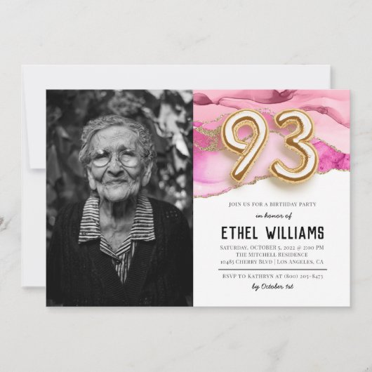 93歳の誕生日パーティーのご招待 招待状 (正面)