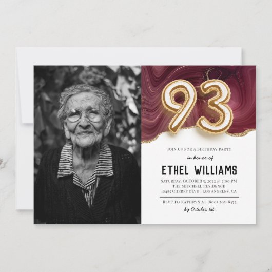 93歳の誕生日パーティーのご招待 招待状 (正面)