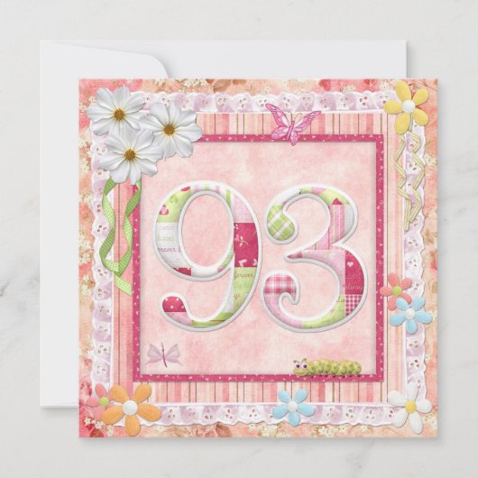 93歳の誕生日パーティーのスクラップブッキングスタイル 招待状 (正面)