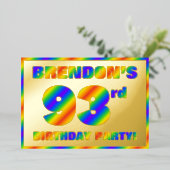 93歳の誕生日パーティー - 楽しい虹のスペクトル「93」 箔招待状 (立ち正面)