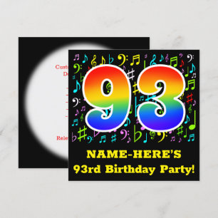 93歳の誕生日パーティー:楽しい音楽のシンボル、虹93 招待状