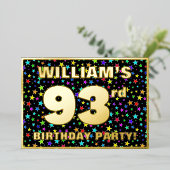 93歳の誕生日パーティー - 面白くてカラフルな星柄 箔招待状 (立ち正面)
