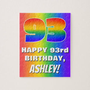 93歳の誕生日:カラフルで楽しい虹のパターン #93 ジグソーパズル