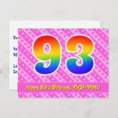 93歳の誕生日:ピンクのストライプとハート、レインボー93 ポストカード (正面/裏面)