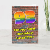 93歳の誕生日:楽しいグラフィティにインスパイアされた虹色の93 カード (正面)