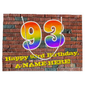 93歳の誕生日：楽しい、落書き風の虹 #93 ラージペーパーバッグ (裏面)