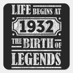 93歳1932年誕生伝説90誕生日 スクエアシール