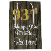 93番目の誕生日エレガント:フェイク金ゴールドルック数フェイク、木材 ミディアムペーパーバッグ (正面)