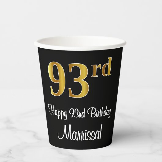 93番目の誕生日エレガント – 贅沢フェイクな金ゴールドルック# 紙コップ (正面)