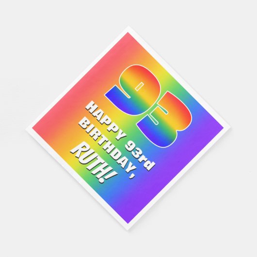 93番目の誕生日カラフル:、おもしろいレインボーパターン# 93 スタンダードランチョンナプキン (角)