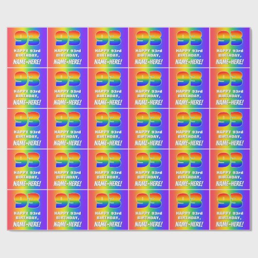93番目の誕生日カラフル:、おもしろいレインボーパターン# 93 ラッピングペーパー (フラット)