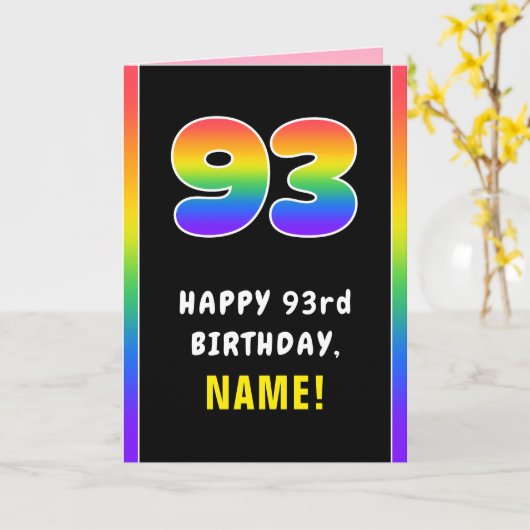 93番目の誕生日カラフル: Rainbow # 93,名前をカスタムする カード (黄色い花)