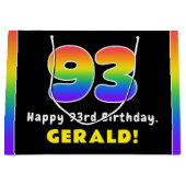 93番目の誕生日カラフル: Rainbow # 93,名前をカスタムする ラージペーパーバッグ (正面)