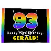 93番目の誕生日カラフル: Rainbow # 93,名前をカスタムする ラージペーパーバッグ (裏面)