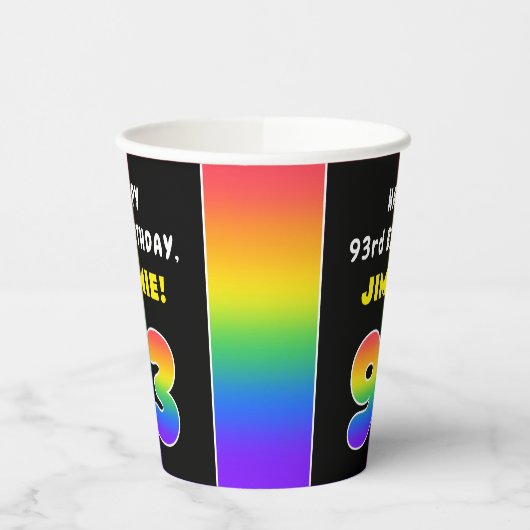 93番目の誕生日カラフル: Rainbow # 93,名前をカスタムする 紙コップ (左)