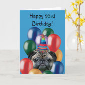93番目の誕生日パググリーティングカード カード (黄色い花)