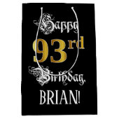 93番目の誕生日ファンシー~スクリプトフェイク;金ゴールド検索;名前 ミディアムペーパーバッグ (正面)