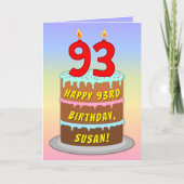 93番目の誕生日—おもしろいケーキとキャンドル、名前をカスタムする付き カード (正面)