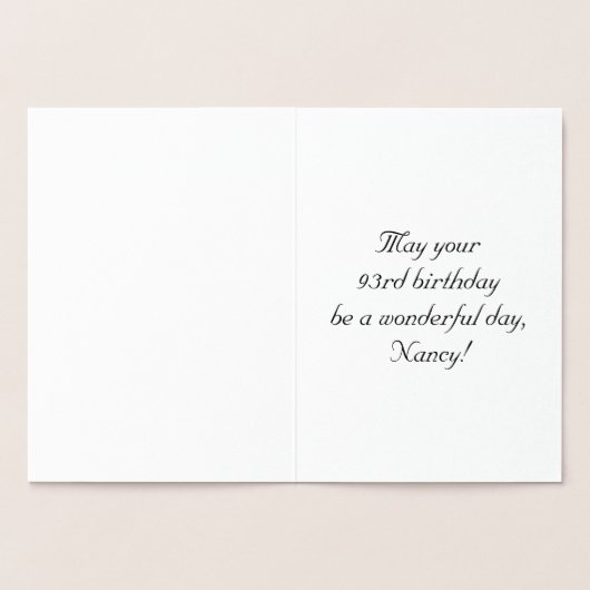 93番目の誕生日: エレガント、スクリプ華美ト、名前をカスタムする 箔カード (内部)