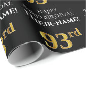 93番目の誕生日: エレガント、黒、フェイク金ゴールドルック ラッピングペーパー (ロールコーナー)