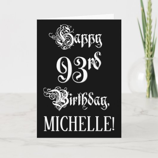93番目の誕生日: ファンシー、スクリプエレガントト+名前をカスタムする カード (正面)
