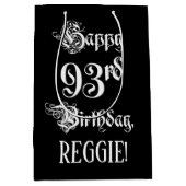 93番目の誕生日: ファンシー、スクリプエレガントト+名前をカスタムする ミディアムペーパーバッグ (正面)