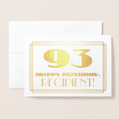 93番目の誕生日、名前+インスパイアアールデコ「93」 箔カード (封筒付き正面)