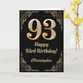 93誕生日ブラックおよび金ゴールドグリッターフレーム カード (黄色い花)