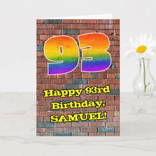 93誕生日:おもしろいグラフィティインスパイアレインボー93 カード (小さな植物)