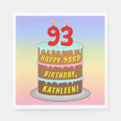 93誕生日:おもしろいケーキとキャンドル+名前をカスタムする スタンダードランチョンナプキン (正面)
