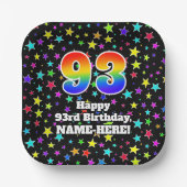 93誕生日:おもしろいスター柄と虹"93" ペーパープレート (正面)