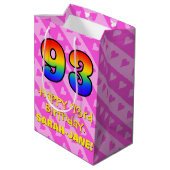 93誕生日:おもしろいピンクのハートストライプ; Rainbow 93 ミディアムペーパーバッグ (裏面アングル)