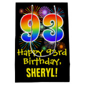 93誕生日:おもしろい花火パターン+虹93 ミディアムペーパーバッグ (裏面)