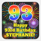 93誕生日:おもしろい花火ルック、虹# 93 スクエアシール (正面)