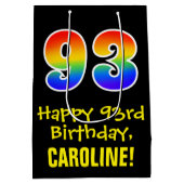 93誕生日:おもしろい、はっきりした、カラフルレインボー「93」 ミディアムペーパーバッグ (裏面)